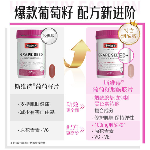 Swisse imported genuine double anti-sugar-controlled sugar nicotinamide grape seed blackening beauty