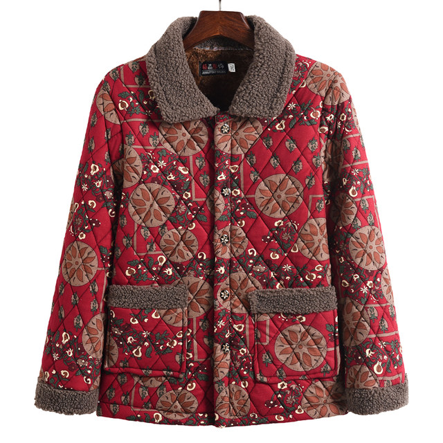 Mother's autumn and winter velvet coat for middle-aged and elderly women large size loose lapel cotton coat three-layer thickened cotton top