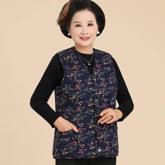 Mom's cotton vest in autumn and winter, middle-aged and elderly people with fat and enlargement by 200 Jin [Jin equals 0.5 kg] Cotton vest grandma with velvet thickened warm vest