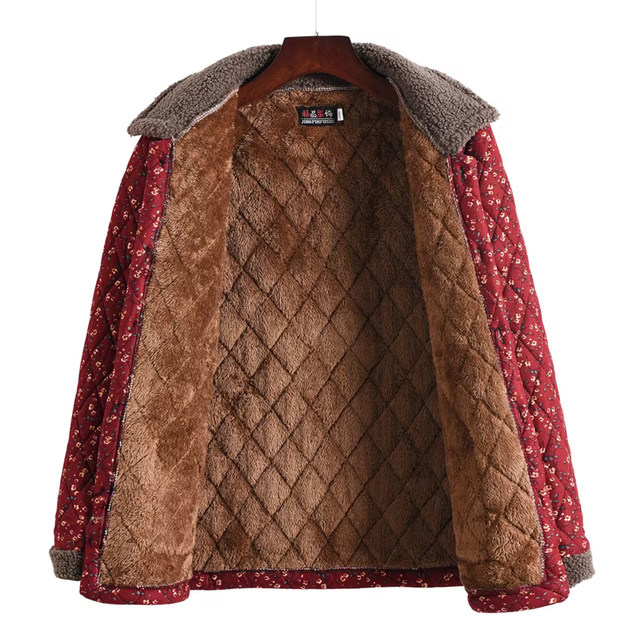 Mother's autumn and winter velvet coat for middle-aged and elderly women large size loose lapel cotton coat three-layer thickened cotton top