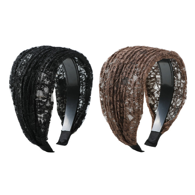 Lace wide-brimmed headband for women to cover white hair, summer breathable hairband, simple toothed anti-slip hairpin headgear