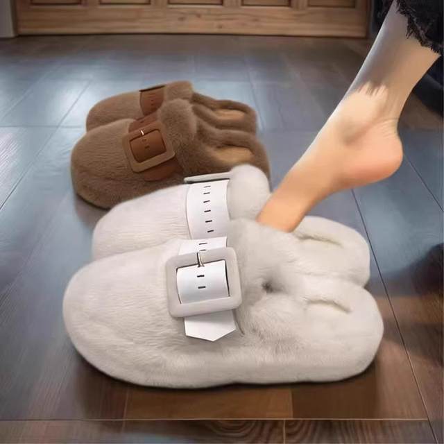 Counter Baotou furry slippers for women for autumn and winter outer wear 2025 new Internet celebrity popular thick-soled platform plush slippers
