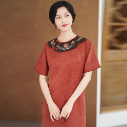 Zhu's original( static ) through-the-hole brocade satin incense yarn new improved cheongsam dress Chinese cloud shoulder