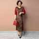 2025 summer new loose large-size quarter-sleeved printed dress V-neck middle-aged mother wears over-knee skirt for women