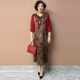 2025 summer new loose large-size quarter-sleeved printed dress V-neck middle-aged mother wears over-knee skirt for women