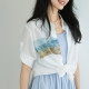 Evely shirt printing design mid-sleeved women's top 2024 summer new style 1F4221071I
