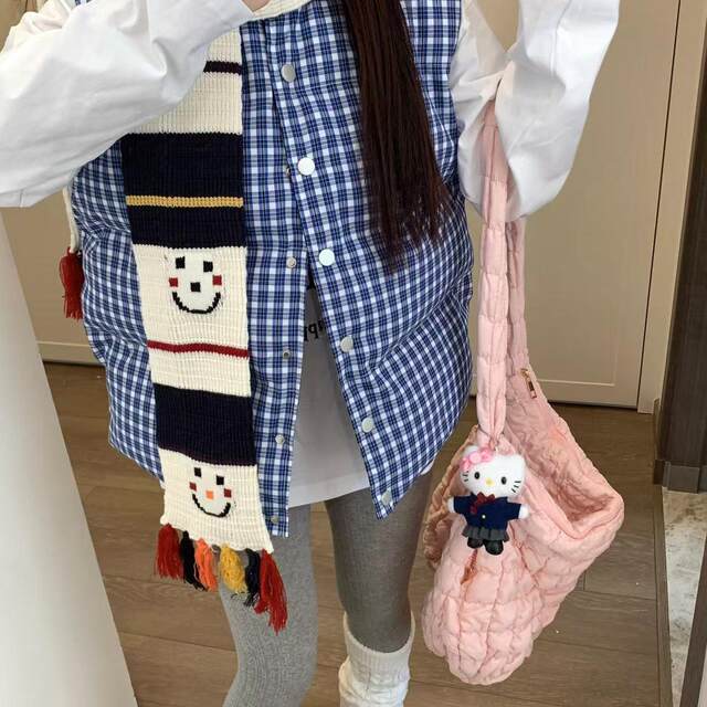FGOB's new Korean -style white small incense wind spring stands blue plaid vest sleeveless wild top cotton jacket vest