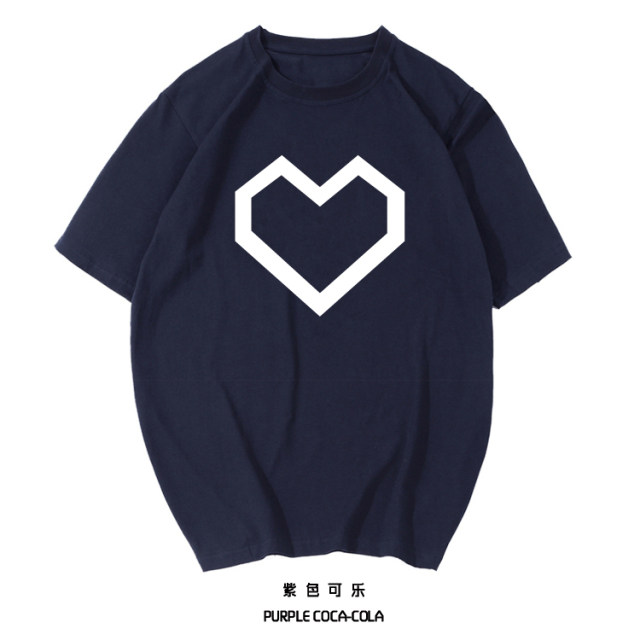 2018 new heart -type pattern printing wild cotton pure cotton summer shirt short -sleeved round neck student tide brand T -shirt