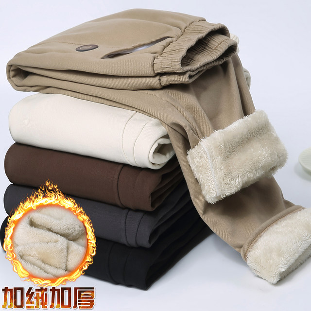 Spring and Autumn New Style Pure Cotton Mom Casual Straight Pants High Waist Elastic Large Size Stretch Winter Velvet Middle-aged and Elderly Women's Pants