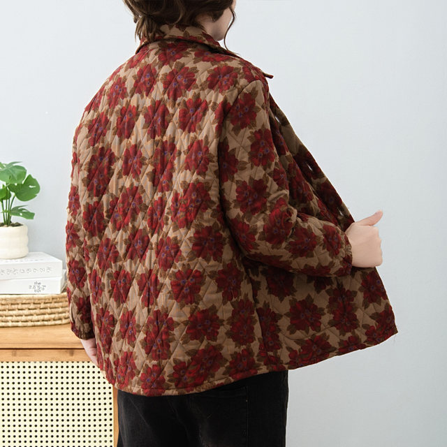Middle-aged and elderly women's thin floral cotton-padded clothes for autumn and winter new warm cotton-padded shirts, jackets, cotton clothes, mother's cotton-padded jackets