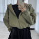 South Korea Chic autumn and winter niche minimalist hooded pull rope zipper design Loose and versatile long -sleeved sweater outside women