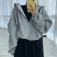 South Korea Chic autumn and winter niche minimalist hooded pull rope zipper design Loose and versatile long -sleeved sweater outside women
