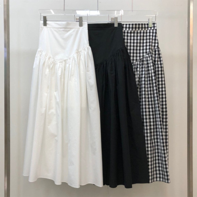Korean chic summer new retro versatile high waist slim design niche plaid skirt long skirt for women
