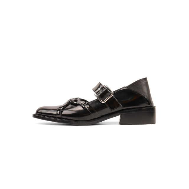asthershop original punk style Mary Jane shoes, one-line metal decorative thick heel women's shoes