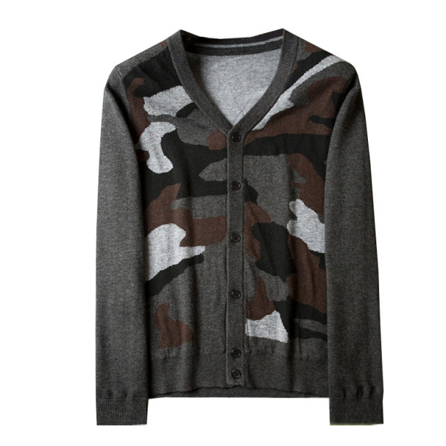 Limited 10% off spring merino fine wool skin-friendly soft spliced ​​camouflage men's cardigan sweater 3001 p30