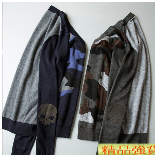 Limited 10% off spring merino fine wool skin-friendly soft spliced ​​camouflage men's cardigan sweater 3001 p30