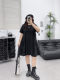 Wanwan large-size large-sleeved short-sleeved dress in summer, with a waist-hugging fat mm loose slim T-shirt A-line skirt