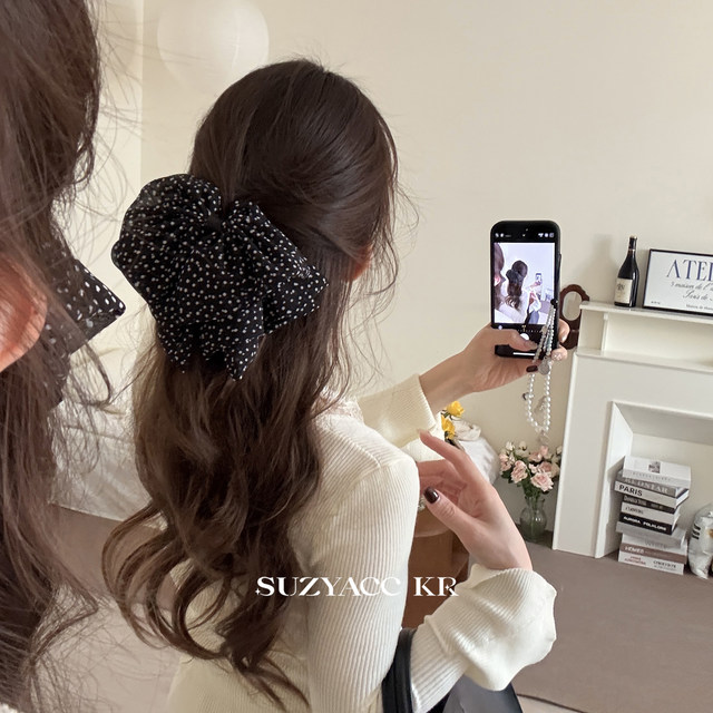 
suzyacc kr atmospheric polka dot chiffon bow hair clip for women 2025 new style back head hair clip