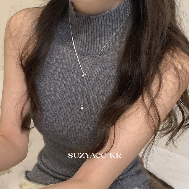 
suzyacc kr versatile sterling silver square pendant pull-out necklace for women 2025 new simple niche high-end necklace