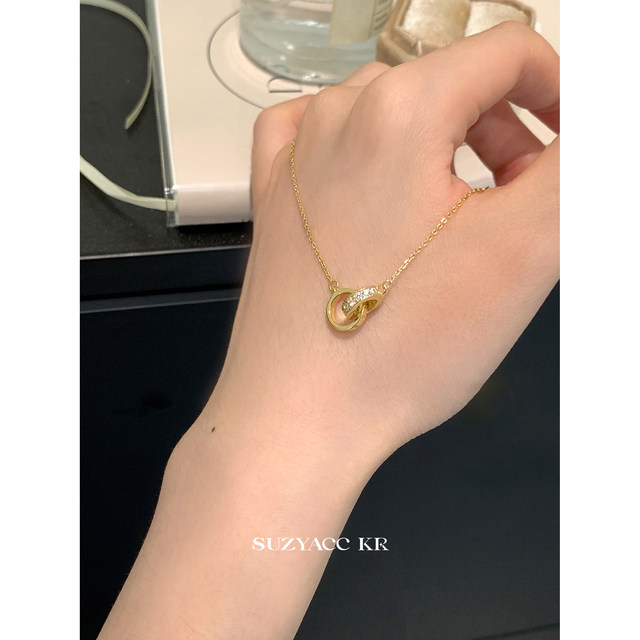 suzyacc kr sterling silver diamond double ring necklace 2024 new light luxury niche high-end clavicle chain neck necklace for women