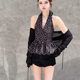 Black polka dot halter neck sleeveless suspender vest for women 2025 new summer sweet and spicy chic Korean high-end top