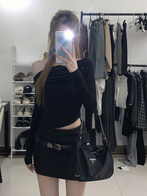 Large size work dress skirt for women American retro belt skirt pants high waist hot girl miniskirt A-line black hip skirt