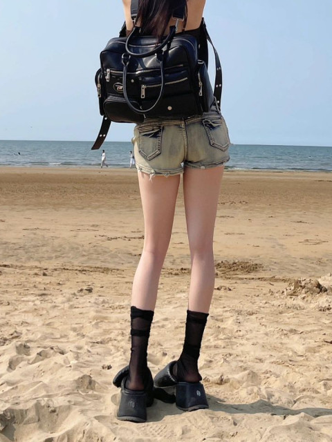 American style Y2K retro hot girl low -waist denim shorts female summer new slimming thin A -line hip hot pants tide