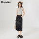 Duo has a new street-style 2025 summer new style, fashionable and trendy washing tie-dye straight skirt, fur-edged skirt, denim skirt
