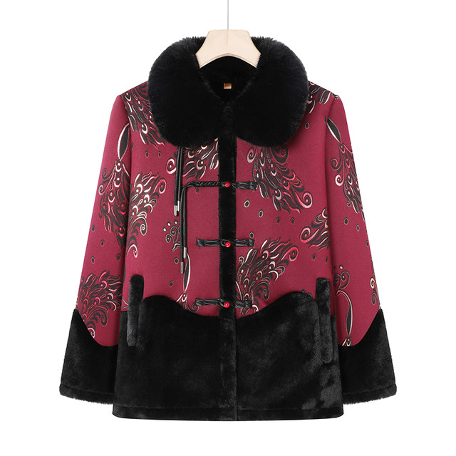 
Western-style mother's winter clothing, new Chinese style national style, middle-aged and elderly women's clothing, grandma's winter imitation fur coat plus velvet thick coat