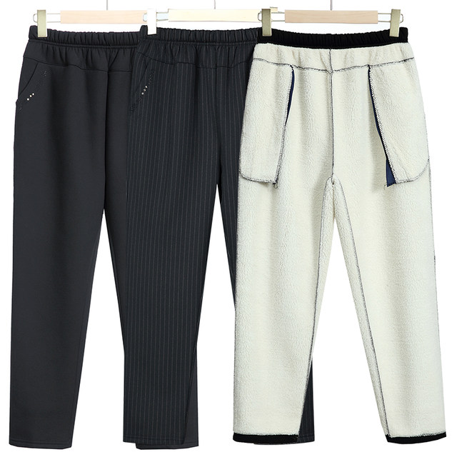 Mom plus velvet thick pants in winter, middle -aged and elderly women's pants loose straight pants wearing loose grandma 60 -year -old cotton pants
