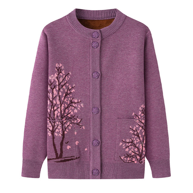 Grandma knitted cardigan winter jacket Elderly, autumn dress female mother sweater thickened jacket, elderly clothes new style
