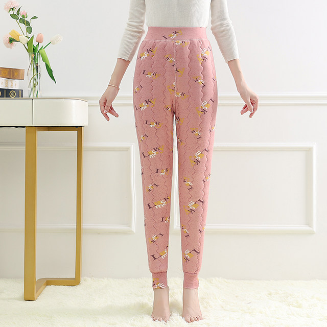 Middle-aged and elderly women's autumn and winter cotton trousers thickened bottoming high-waisted elasticated mother's warm inner wear trousers for grandma and the elderly at home