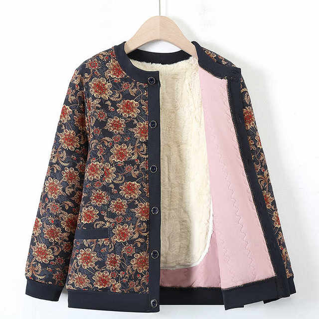 Middle-aged and elderly women's clothing with velvet warm coats, grandma clothes, autumn and winter style mother cotton coat, old man clothes, old lady tops