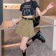 Gray denim skirt for women thin summer 2025 new high-waist pleated short skirt anti-exposure A-line skirt pants