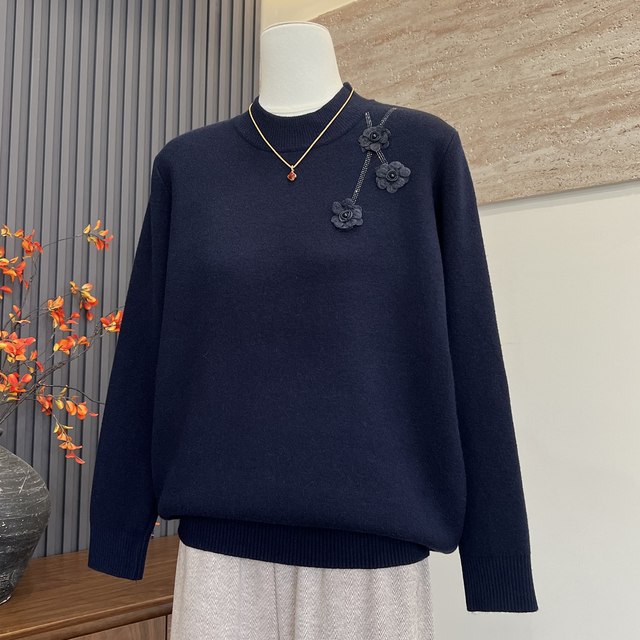 Fashionable mother's new style winter velvet thickened top with middle-aged and elderly women's half turtleneck warm and versatile sweater