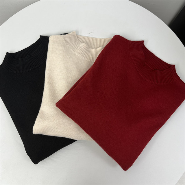 Middle-aged mother's clothing new versatile solid color half-high collar inner top middle-aged and elderly women's long-sleeved knitted bottoming shirt