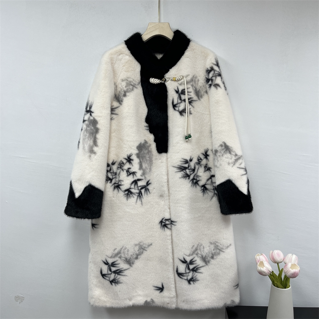 2025 new winter mink coat for women's mid-length Chinese style mother's fur integrated over-knee fur coat