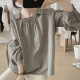 One word -collar shirt Ms. Spring and Autumn New Simple Simple Fresh Fresh Sleeve Niche Design Sensory Cotton Big Top
