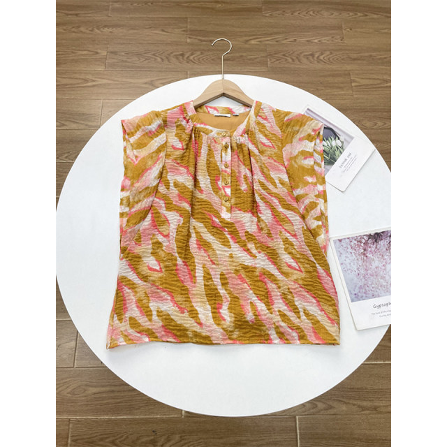 
F2 high-end printed model ~ 25 summer new style simple women's stand-up collar loose crest top sleeveless T-shirt shirt