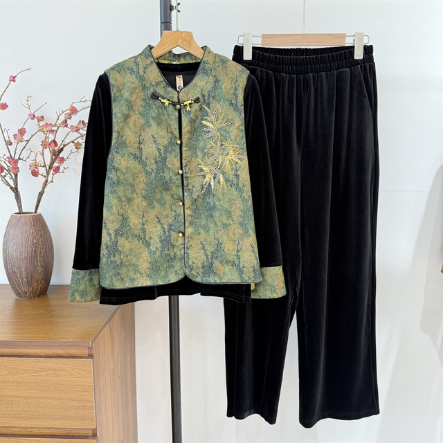 Middle-aged mother spring and autumn clothing Chinese style retro vest short coat new Chinese style women's jacquard outer vest vest suit