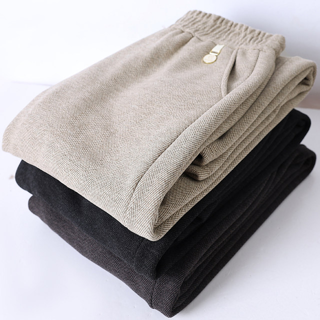 Middle-aged and elderly women's autumn and winter wool straight pants new style mother's spring and autumn clothes plus velvet thickened fashionable warm wide-leg pants