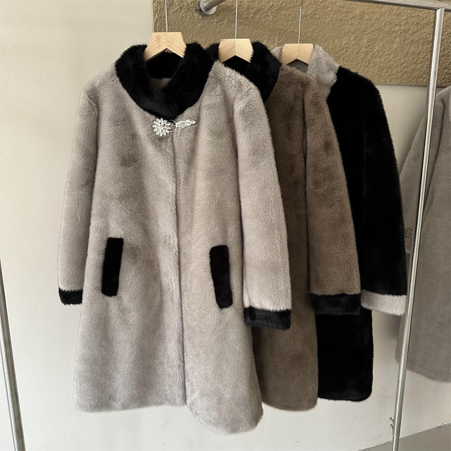 Fashionable mother's clothing imitation mink velvet coat middle-aged women's clothing autumn and winter style large size fur one-piece fur coat