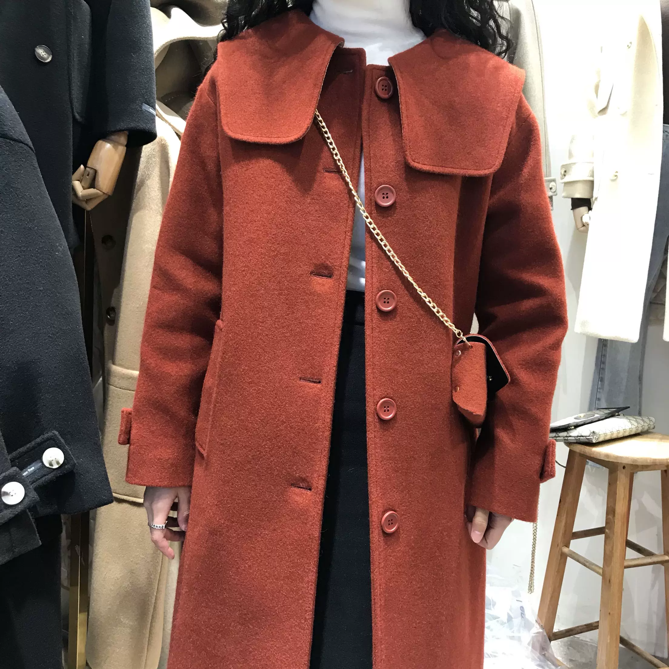 月亮与花野家马海毛娃娃领加棉显瘦中长呢子大衣