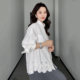 Large size temperament design lace spliced ​​white shirt for women in winter fat mm loose and slim inner layer top