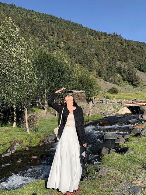 Super easy to match long waist-hugging skirt fairy skirt pear-shaped white fish bone skirt high waist does not show off 2025 spring and autumn