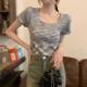 Women's 2025 summer new T-shirt Korean style fashion rainbow color soft glutinous square collar short-sleeved top inner wear ins