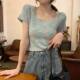 Women's 2025 summer new T-shirt Korean style fashion rainbow color soft glutinous square collar short-sleeved top inner wear ins