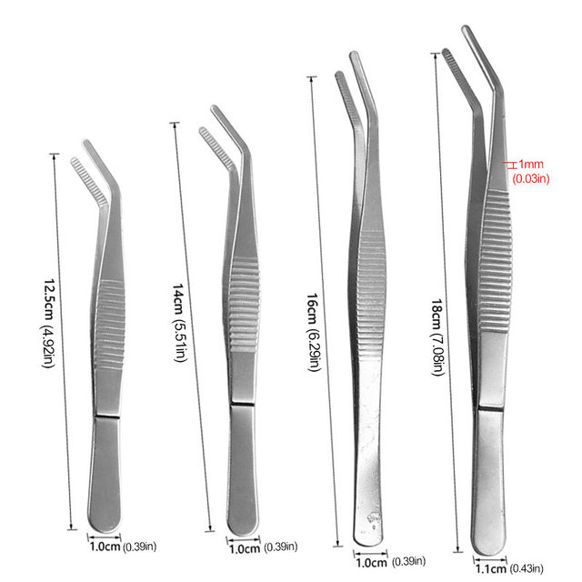 Stainless steel tweezers, thickened round head, toothed dressing tweezers, straight head, elbow clamping tool, gardening landscaping clip