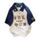 Cotton new POLO lapel stitching tide brand short -sleeved T -shirt women loose cartoon embroidery half -sleeved shirt