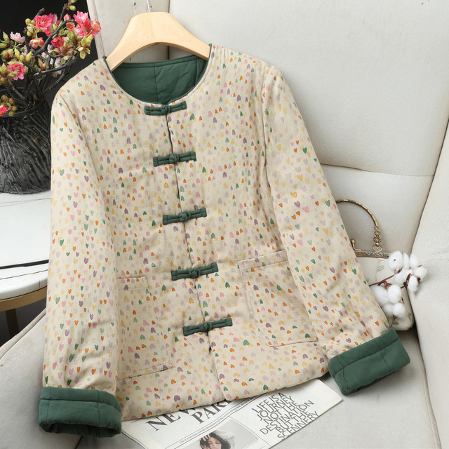 
New Chinese style cotton coat with buckles 2025 winter new style artistic color matching temperament versatile warm cotton coat for women